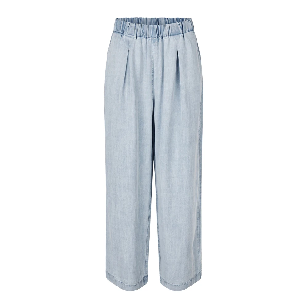 Masai Lichte Denim Elastische Taille Wijde Pijp Broek Blue Dames
