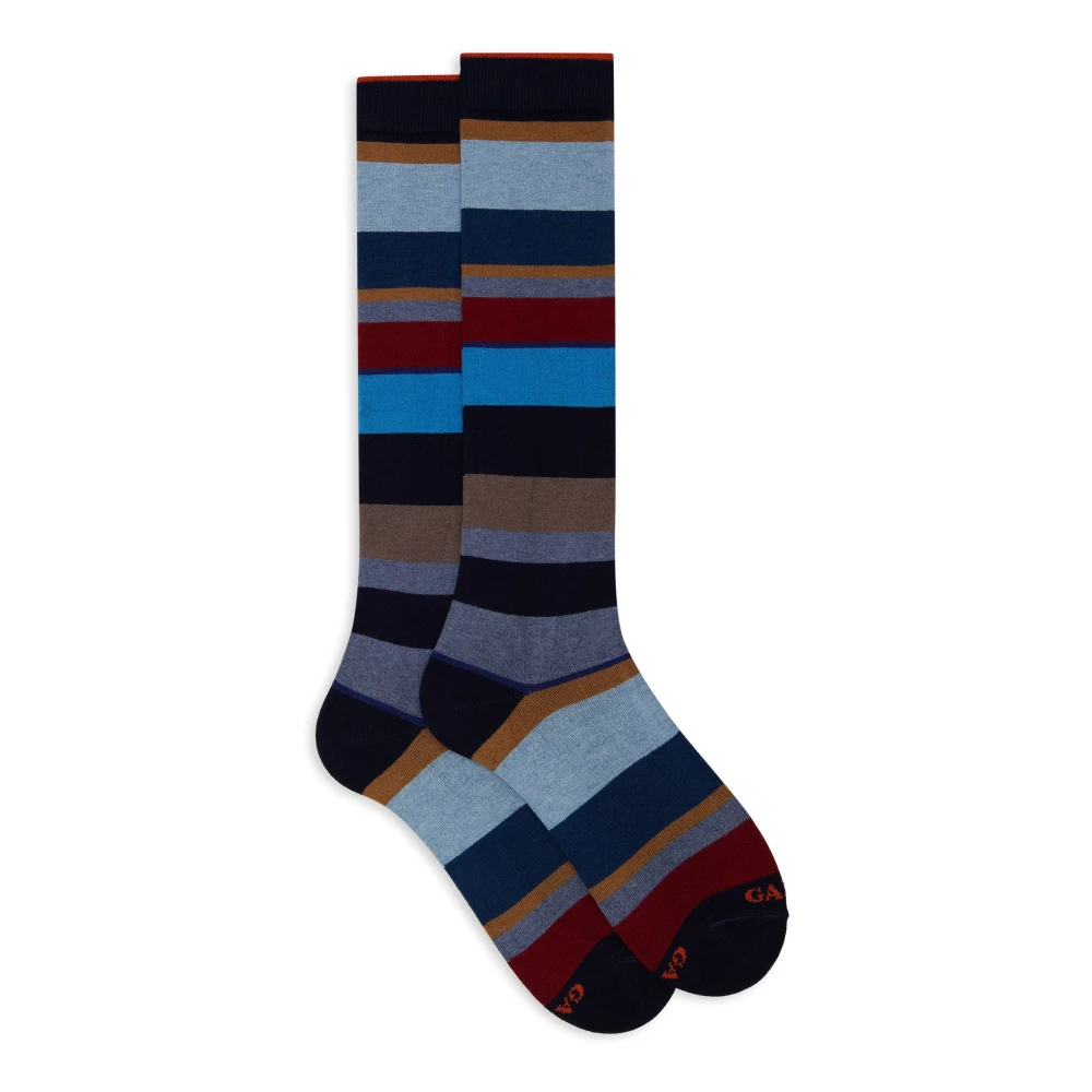 Gallo Lange blauwe katoenen sokken voor heren met veelkleurige macrostrepen Multicolor Heren