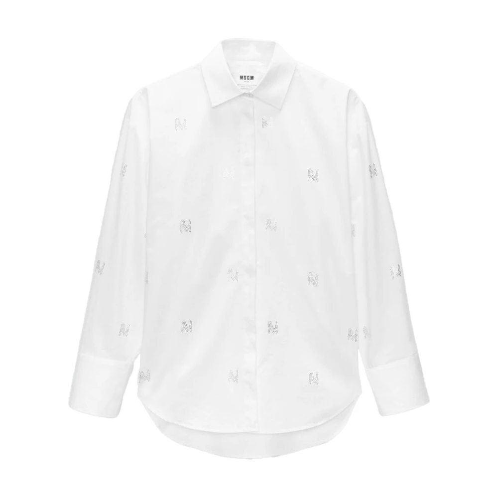 Msgm Witte Katoenen Overhemd met Strass Logo White Dames