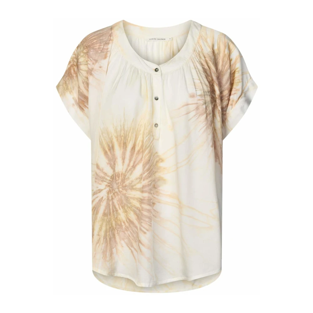 Rabens Saloner Gedrukte Blouse met Korte Mouwen Beige Dames