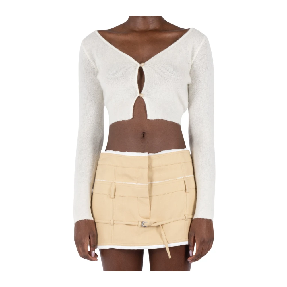 Jacquemus Off-White Cropped Mohair Cardigan White Dames