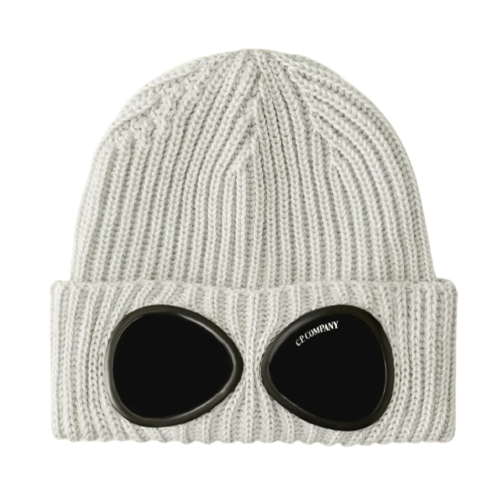C.P. Company Geribbelde Beanie met Goggle Detail Gray Unisex