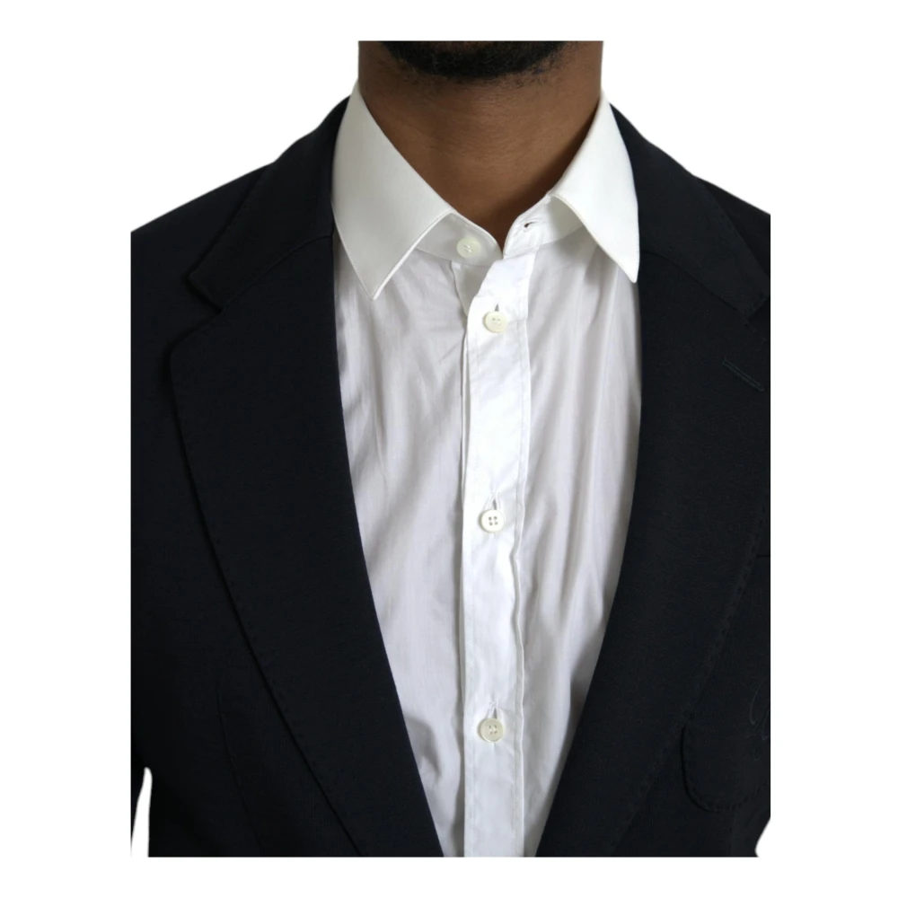 Dolce & Gabbana Zwarte Wollen Jas Blazer Slim Fit Black Heren