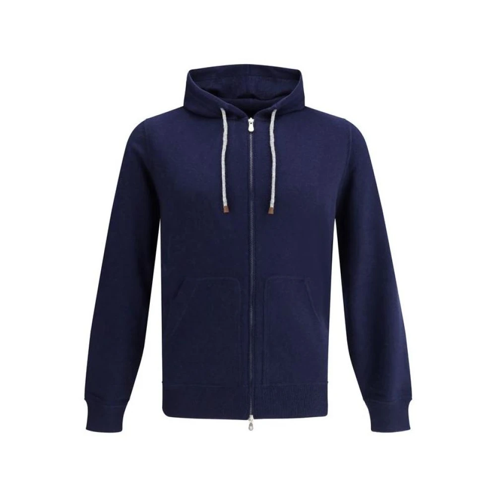 Brunello Cucinelli Kashmir Hoodie med Dragkedja Blue, Herr