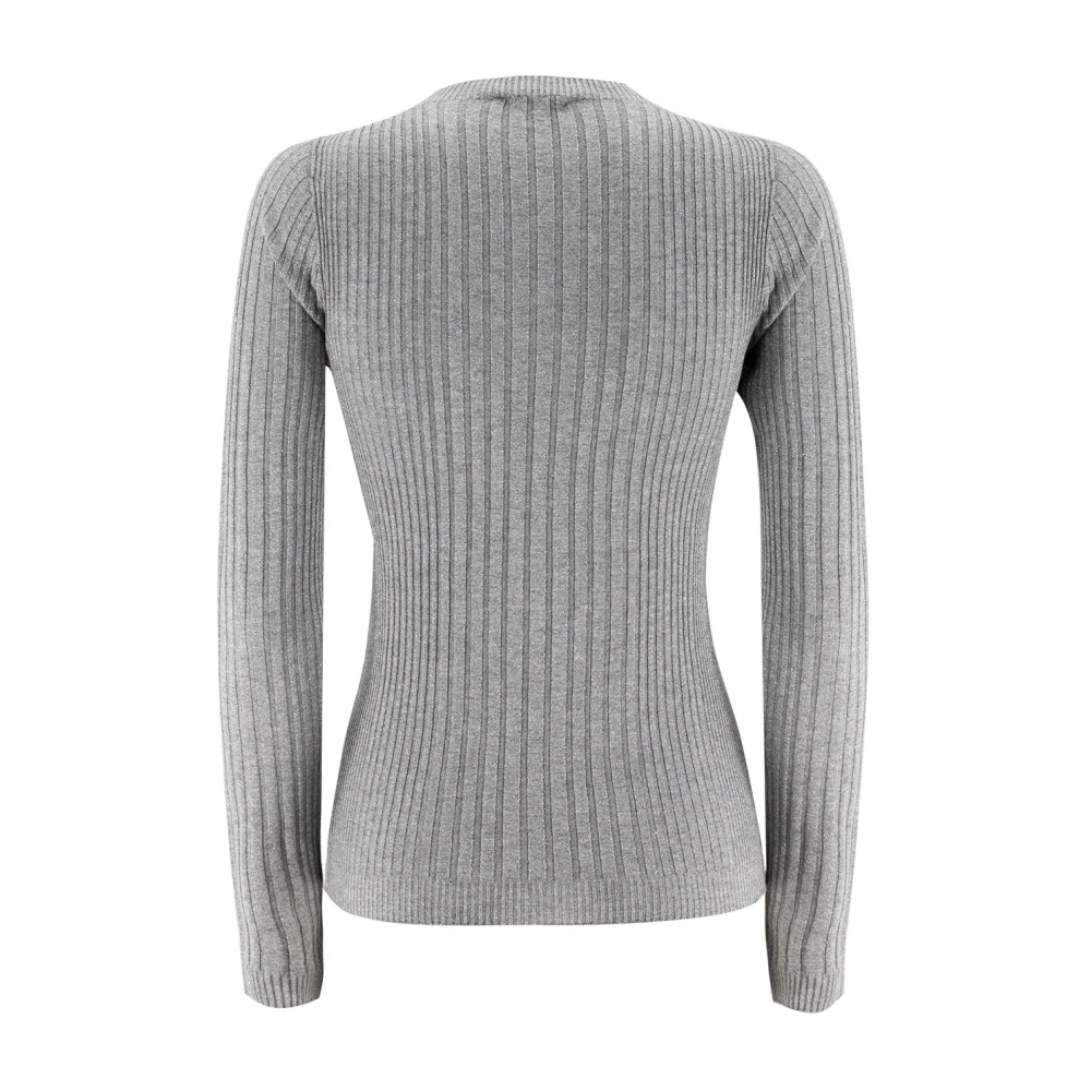 PESERICO Ribgebreide Ronde Hals Sweater Gray Dames