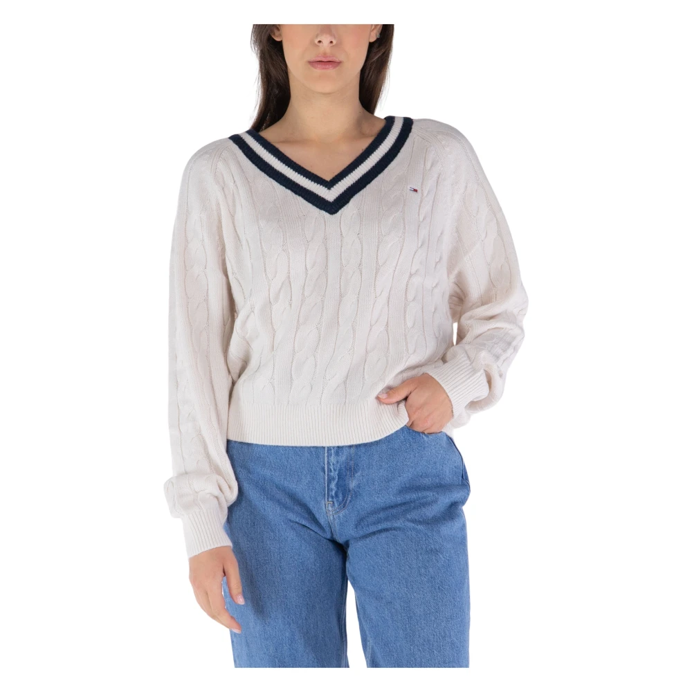 Tommy Jeans V-Hals Trui White Dames