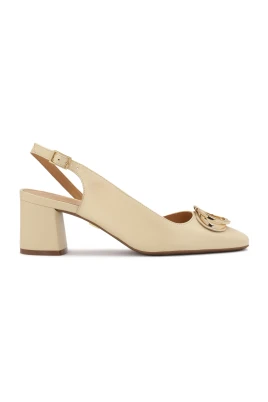 Läder semi-öppna pumps