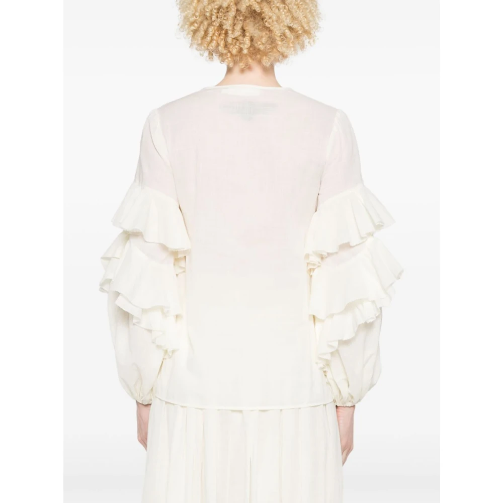 Zimmermann Witte Sweater met V-Hals en Ruches White Dames
