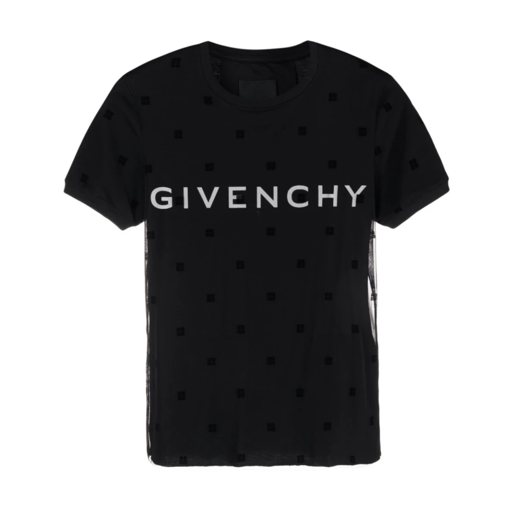 Givenchy Logo Print Plumetis Tulle T-Shirt Black Dames