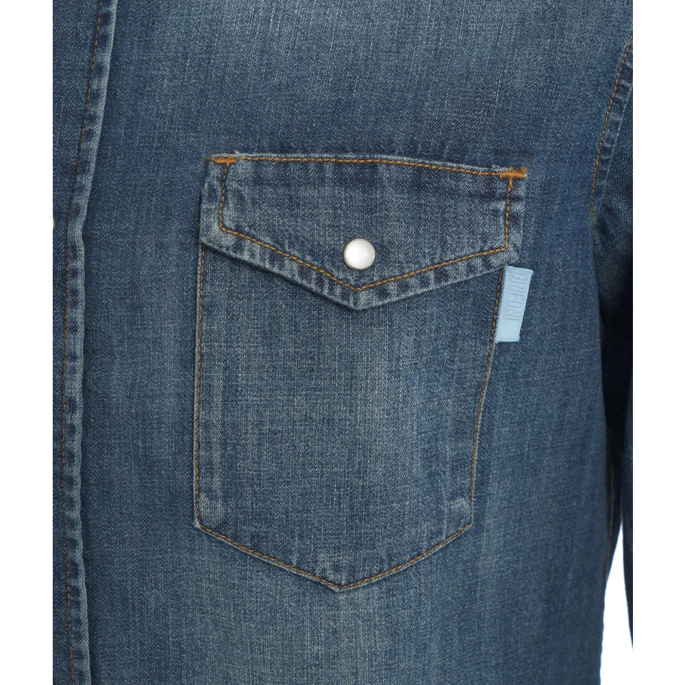 Mauro Grifoni Blauwe Overhemden Aw24 Model 190cm Blue Heren