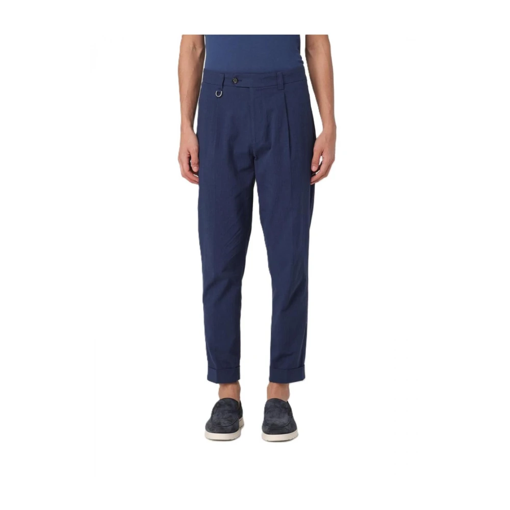 Paolo Pecora Men's Blue Stylish Trousers - Slim-Fit Trousers - L - Trousers