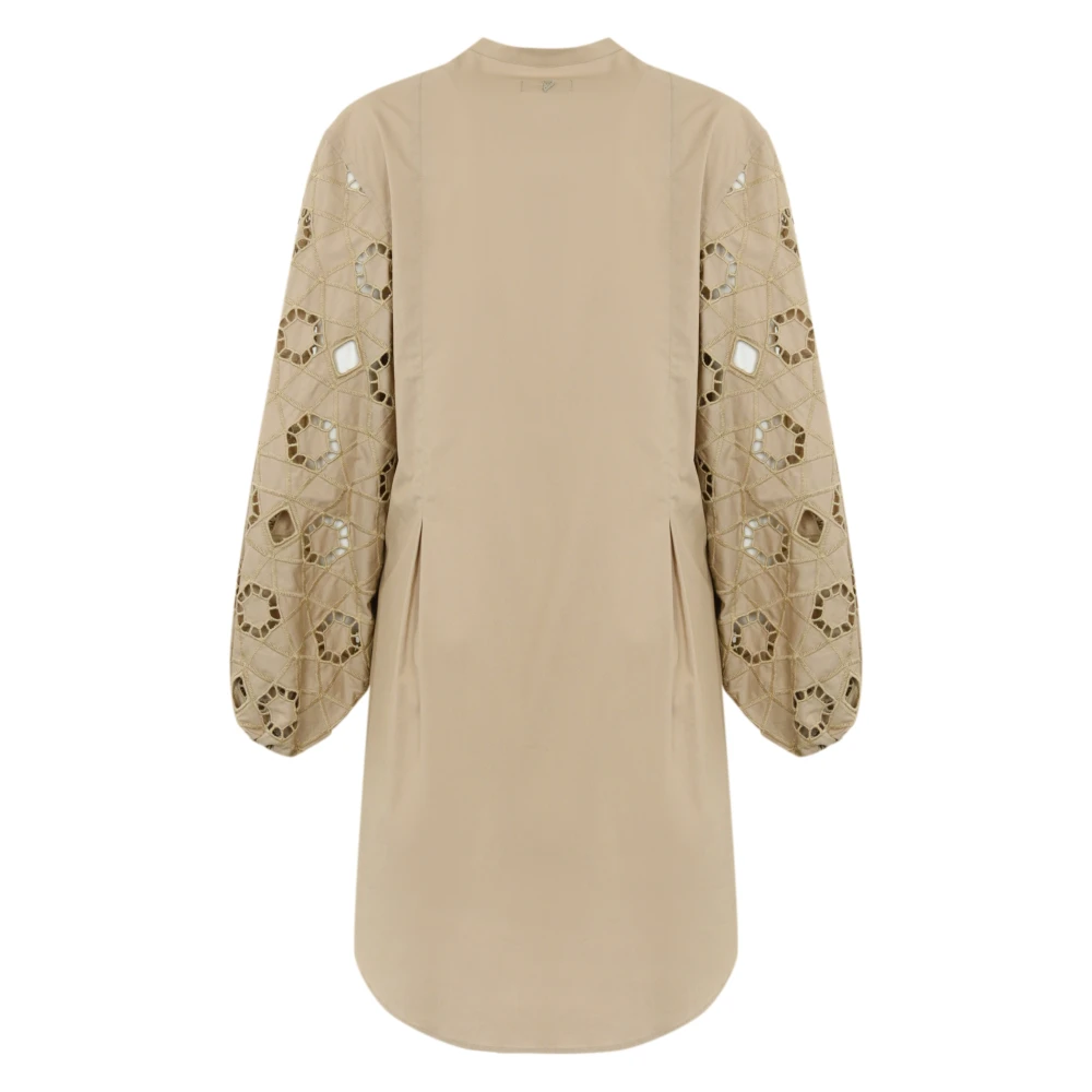 Dondup Katoenen Geborduurde Jurk met Lange Mouwen Beige Dames