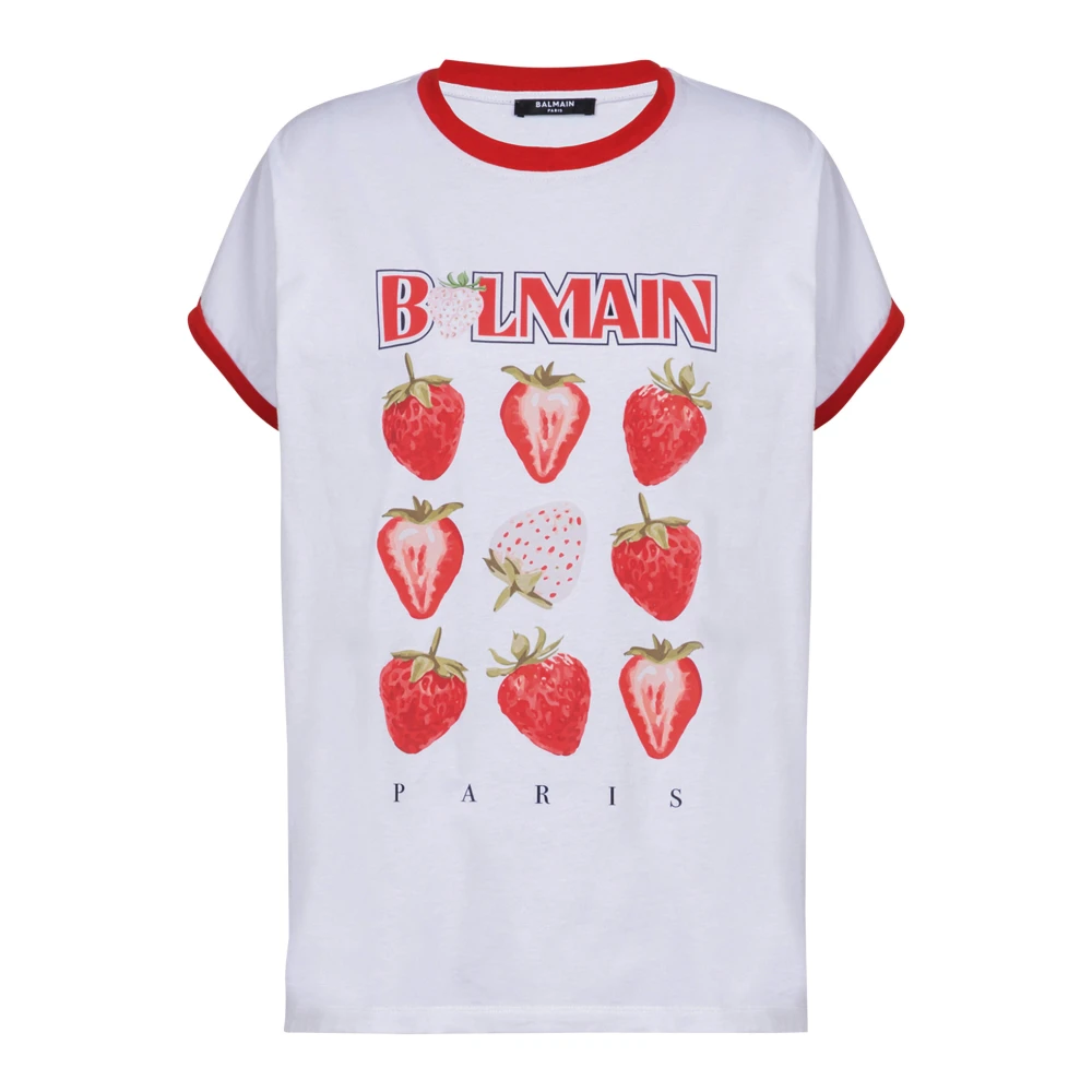 Balmain Tweekleurig T-shirt met Aardbeienprint White Dames