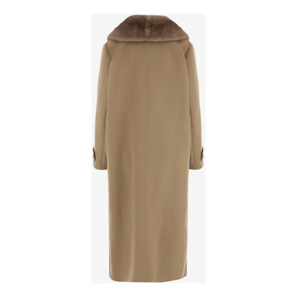 Yves Salomon Wol & Kasjmier Lange Jas met Mink Kraag Beige Dames