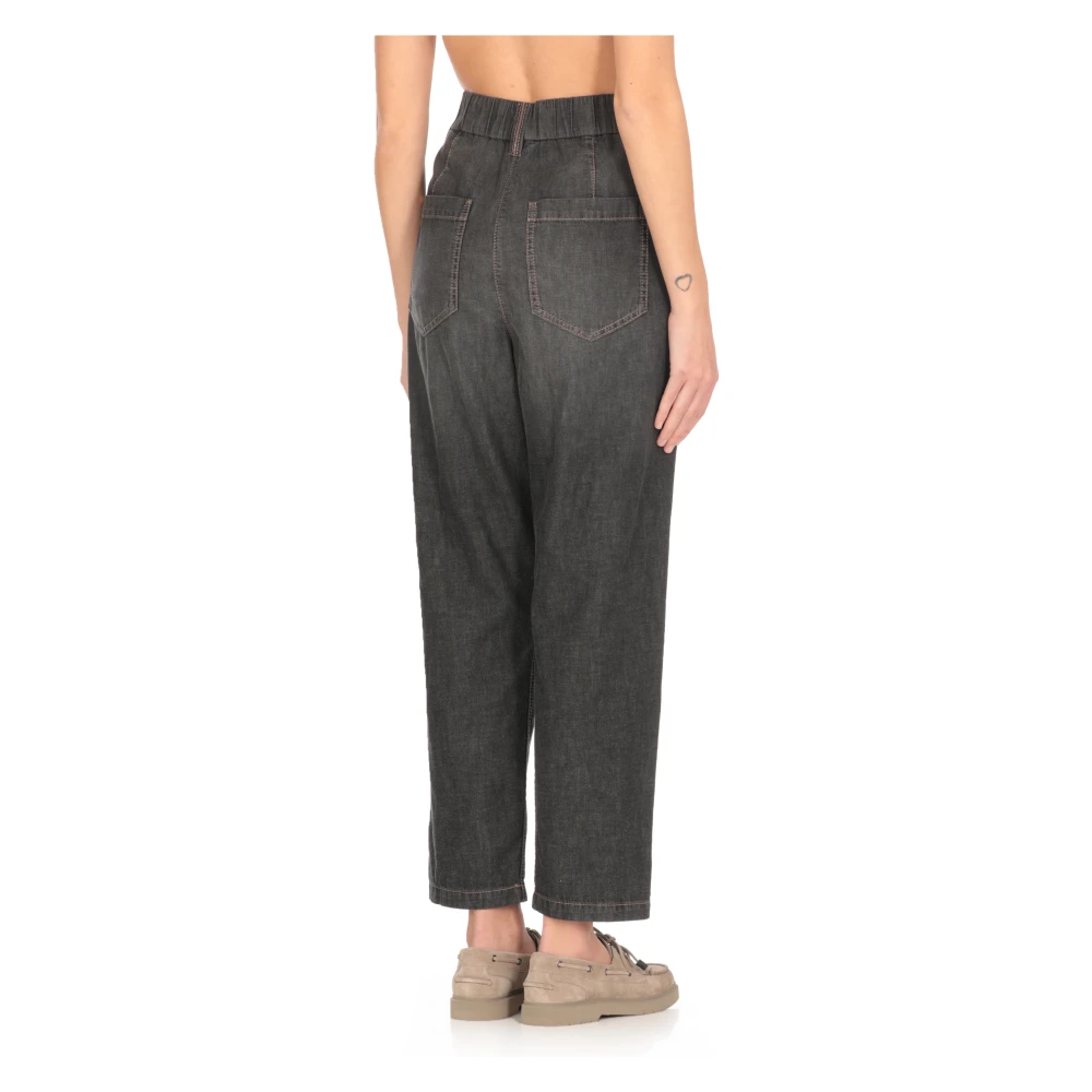BRUNELLO CUCINELLI Grijze Katoenen Jeans met Elastische Taille Gray Dames
