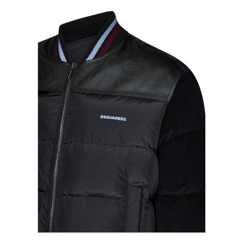 Dsquared2 Zwarte Bomber Mixed Puffer Donsjas Black Heren