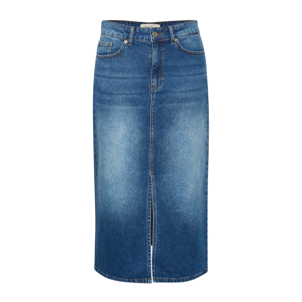 Part Two Women's Blue Dark Vintage Denim Skirt With Front Slit - Denim Skirts - 3XL - Skirts