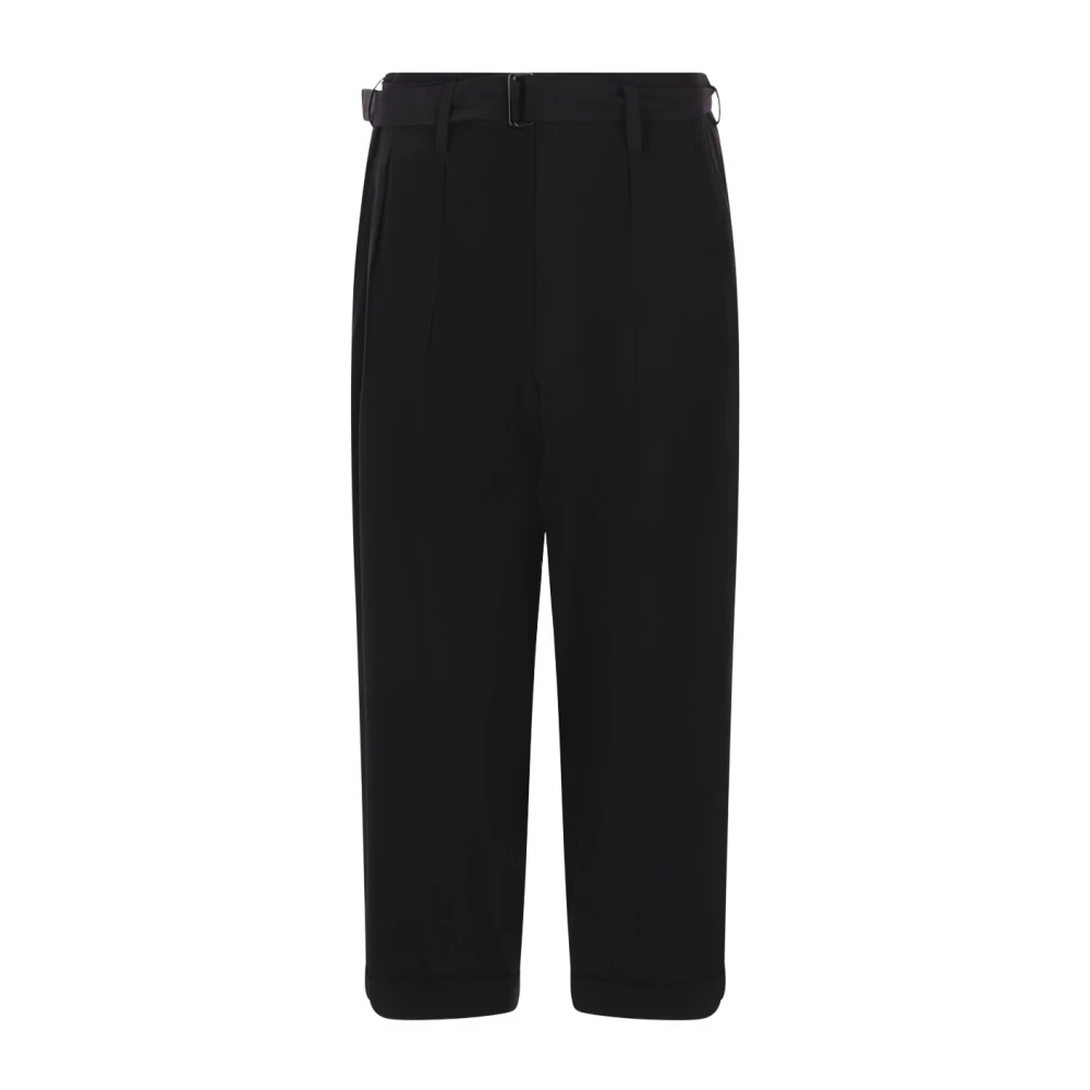 Yohji Yamamoto Zwarte wollen gabardine geplooide broek Black Dames