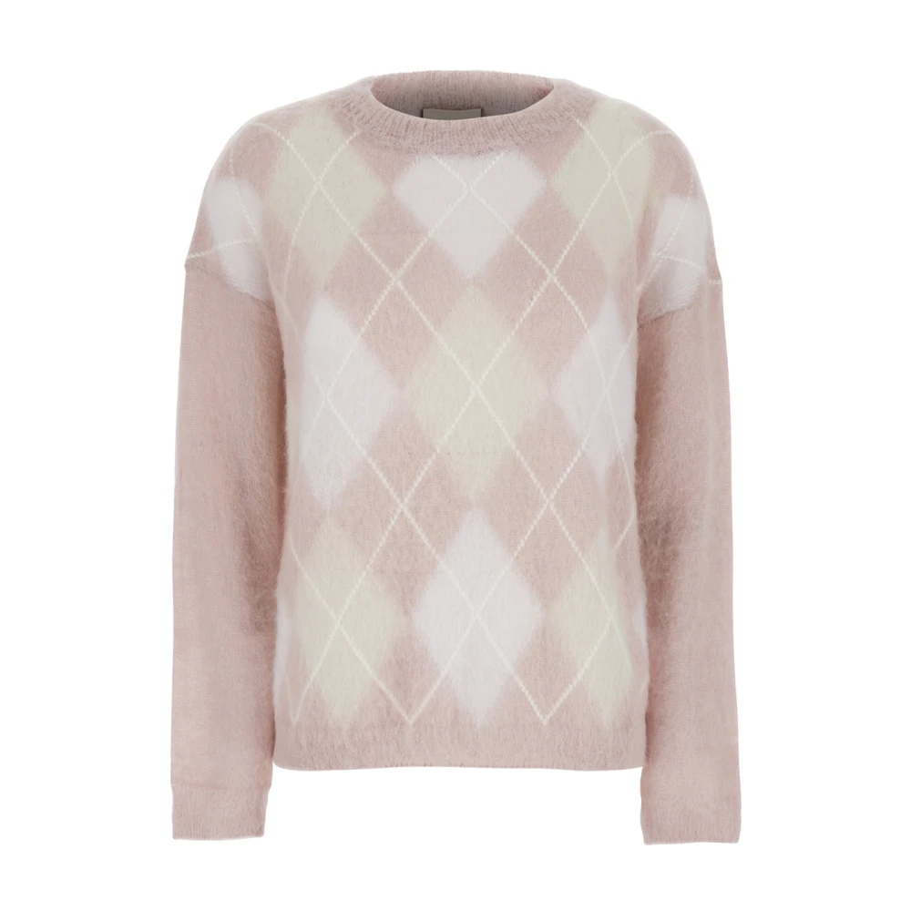 Semicouture Roze Argyle Ronde Hals Sweater Pink Dames