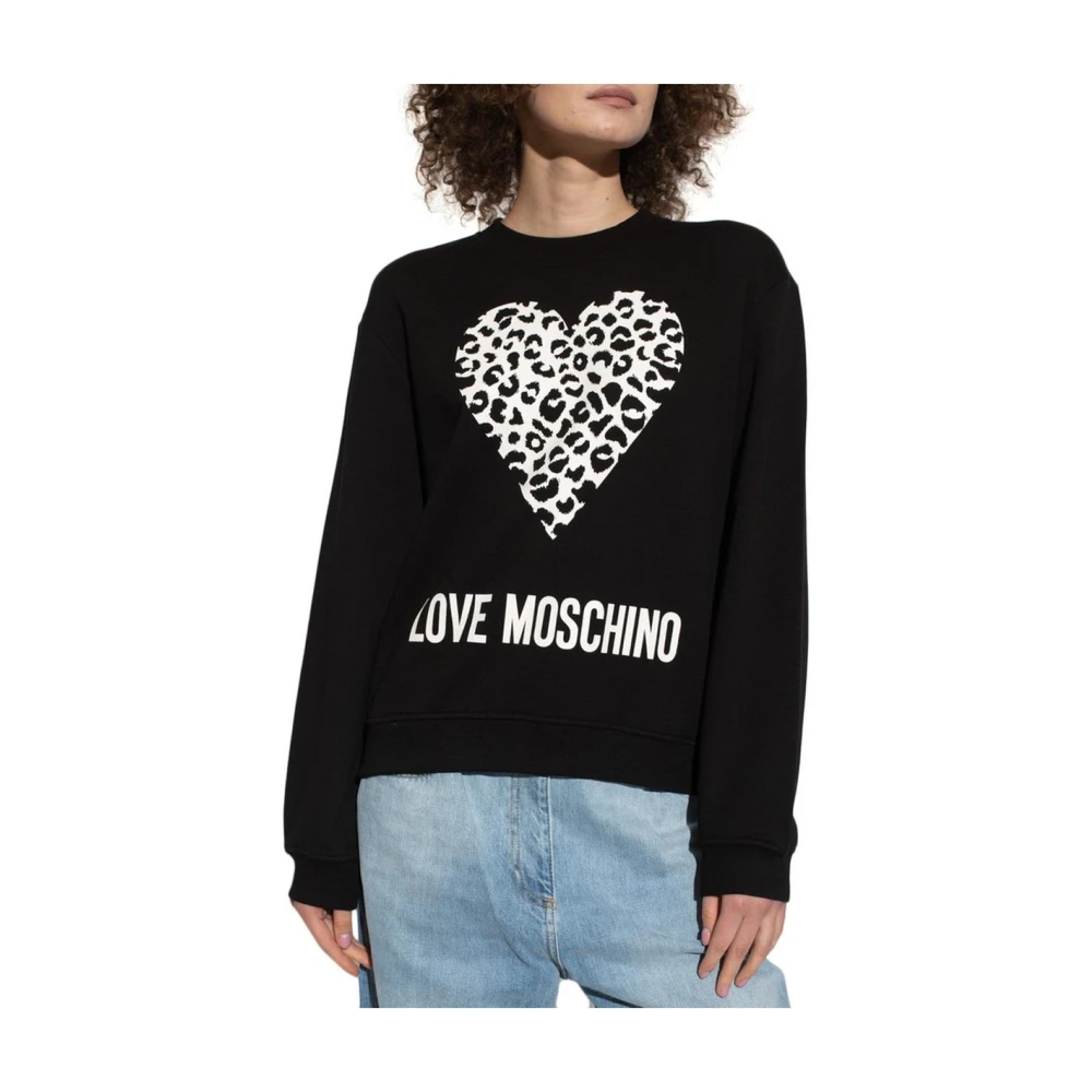 Moschino Women's Black Leopard Heart Sweatshirt For