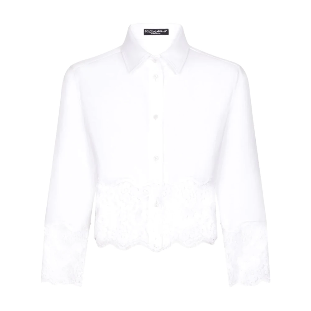 Dolce & Gabbana Witte Lace-Trim Poplin Shirt White Dames