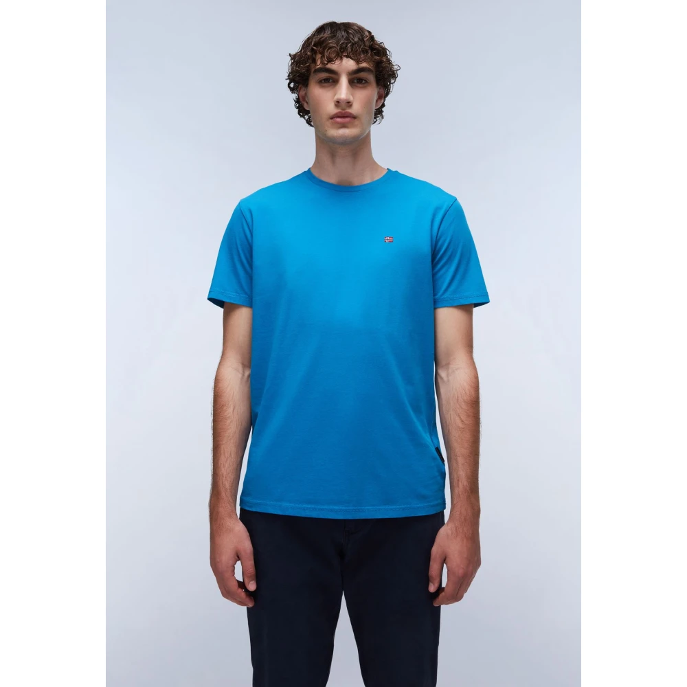 Napapijri Korte mouw geborduurd katoenen T-shirt Blue Heren