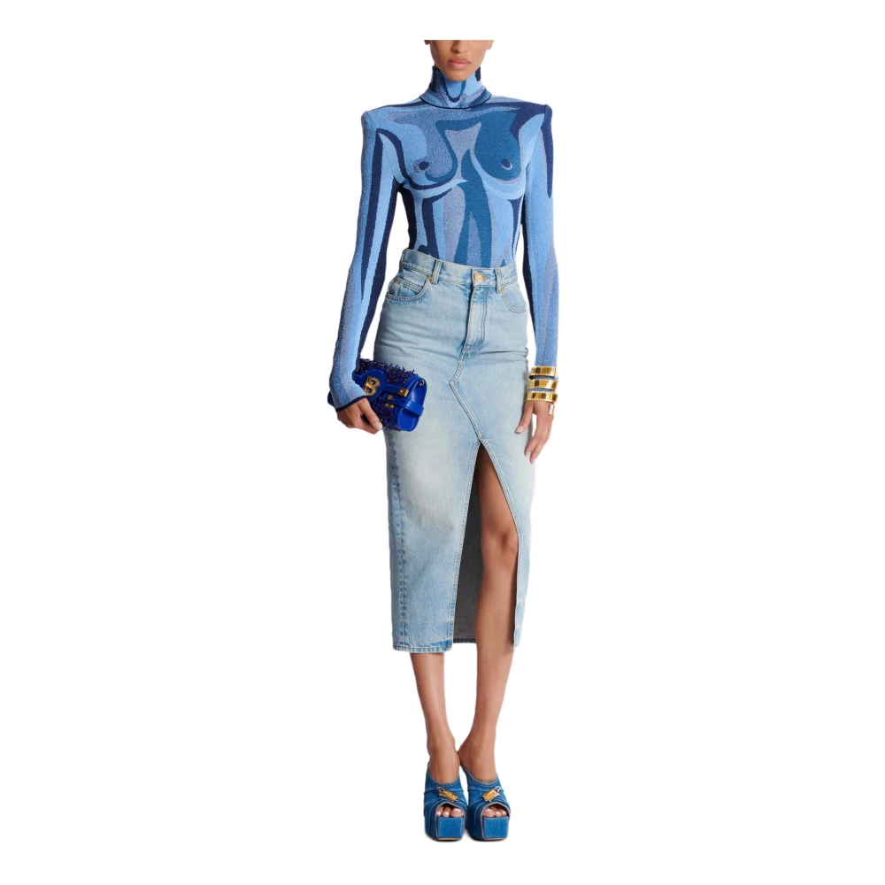 Balmain Denim midi rok Blue Dames