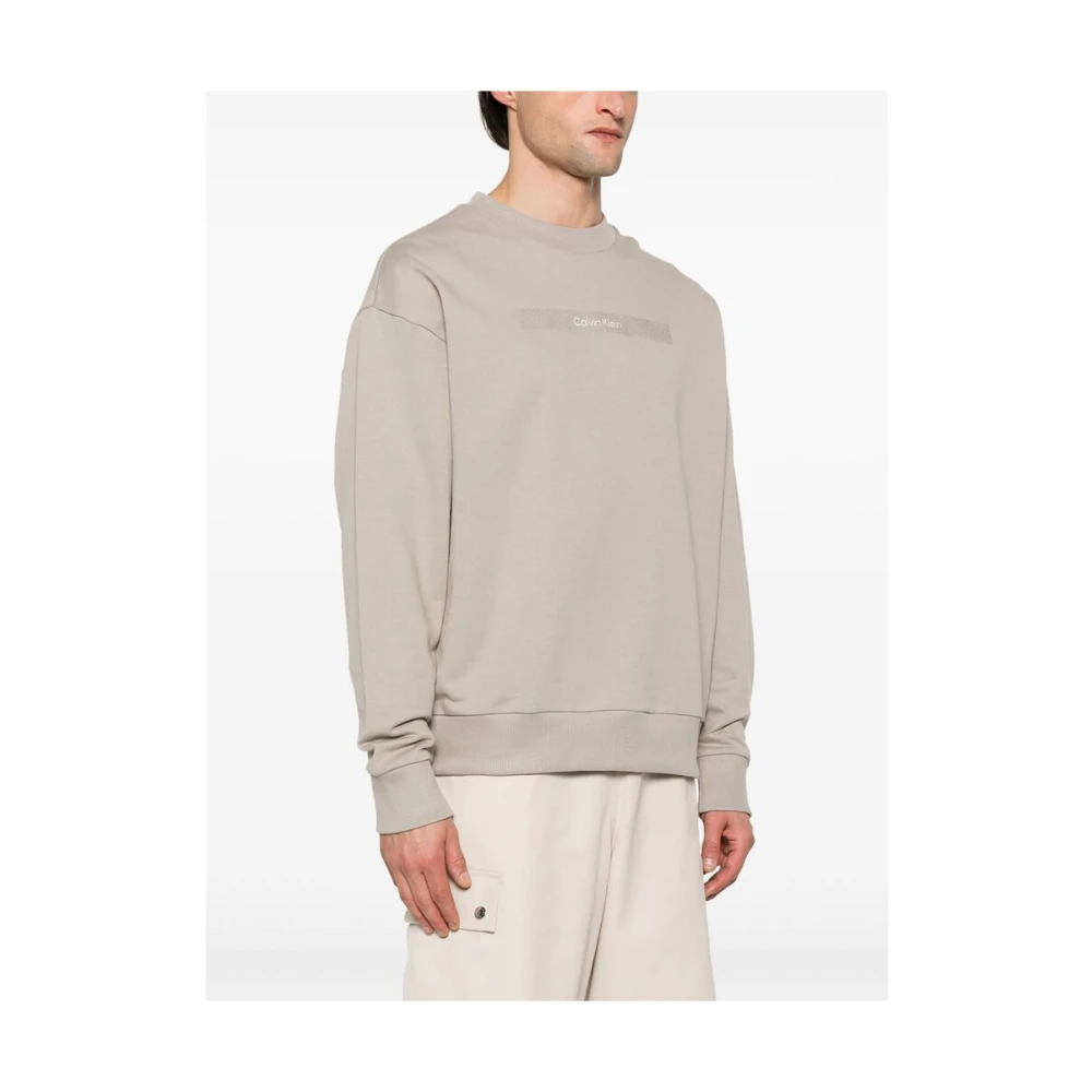 Calvin Klein Zandbruin Geborduurd Logo Sweatshirt Brown Heren
