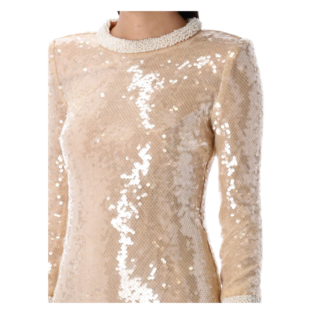 Self Portrait Paillet Parel Trim Mini Jurk Beige Dames