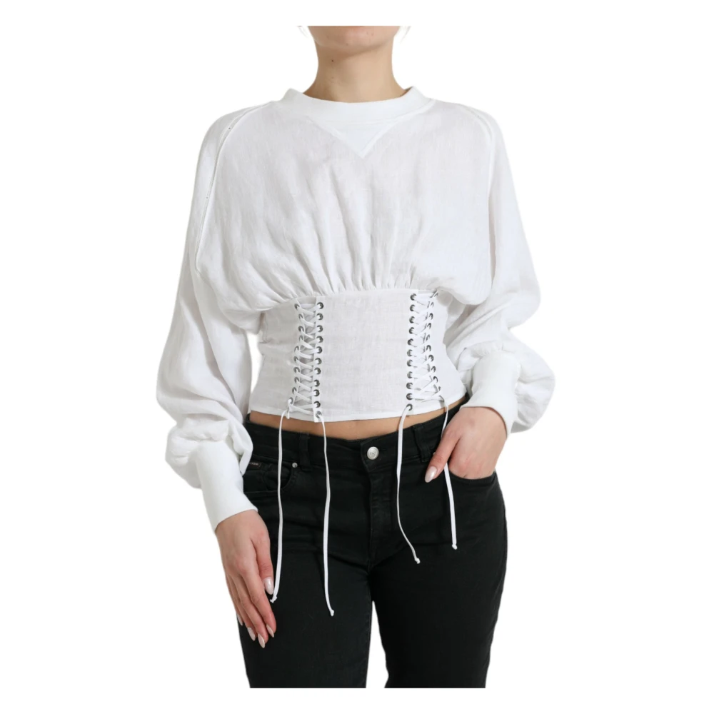Dolce & Gabbana Women's White Lace-Up Corset Top