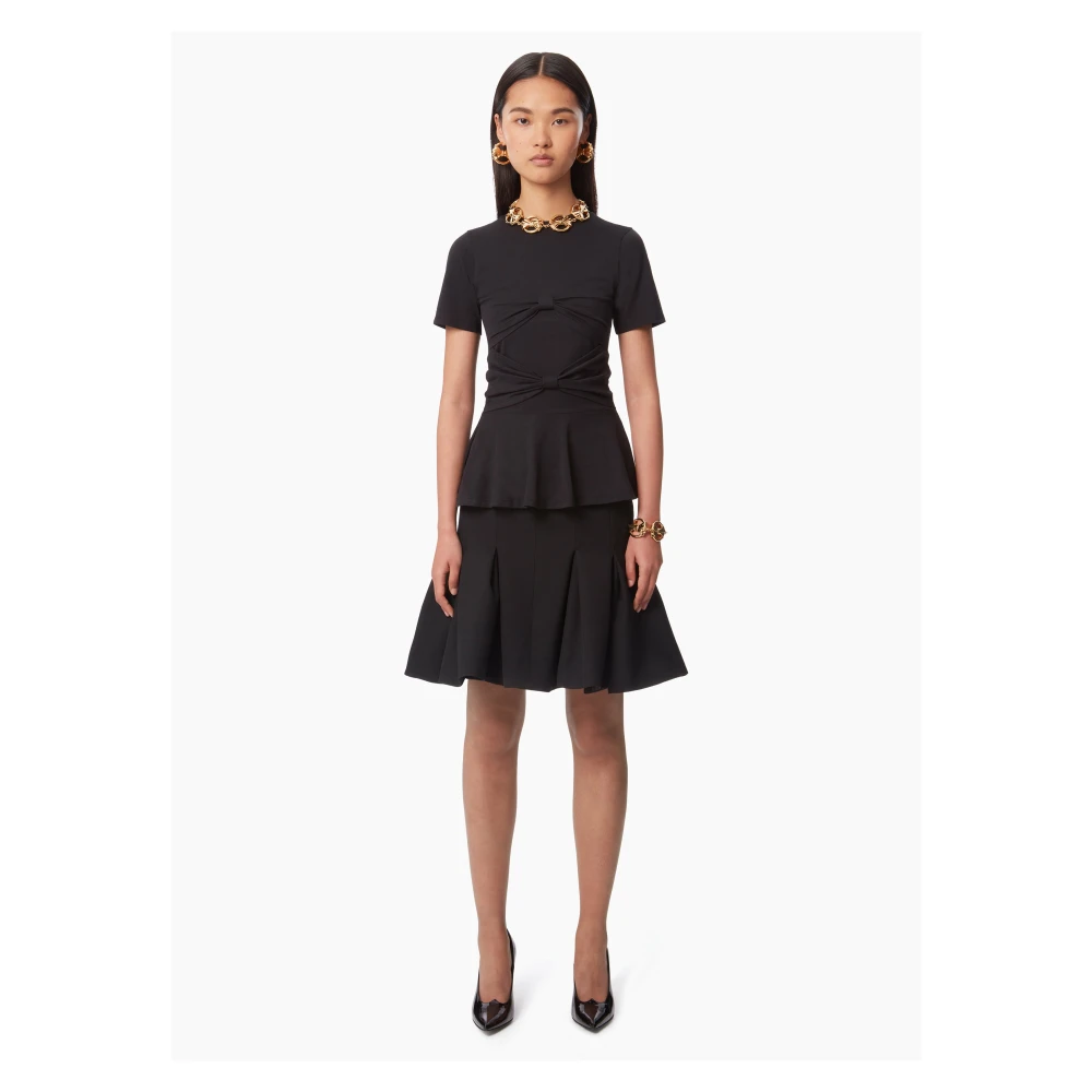 Nina Ricci Zwarte Peplum T-shirt met Strikdetail Black Dames