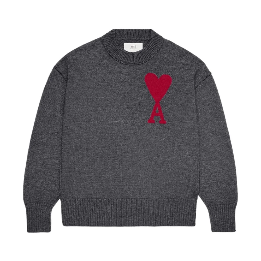 Ami Paris Grijze Sweater met Rode ADC Gray Heren
