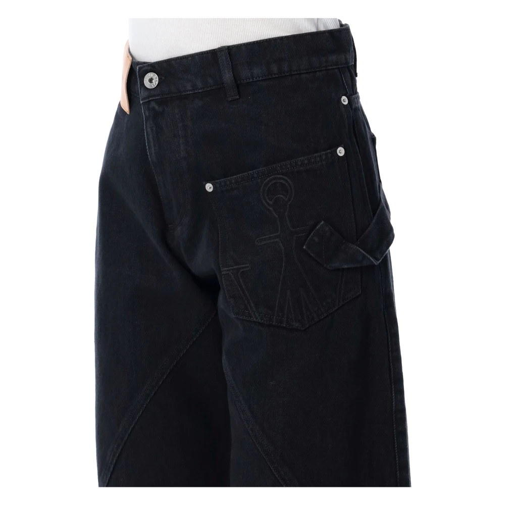 JW Anderson Zwarte Twisted Workwear Denim Broek Black Dames