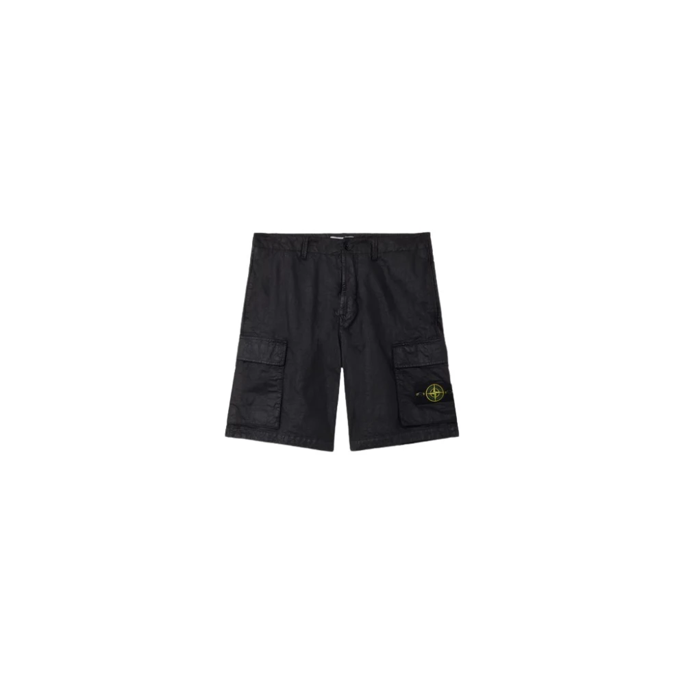 Stone Island Black L100001 Loose Wide-Leg Cargo Bermuda Shorts - Male - Casual Shorts - W32 - Shorts