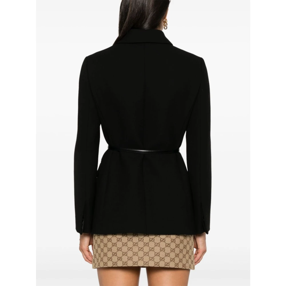 Gucci Zwart Wol Crepe Jas Klassieke Stijl Black Dames