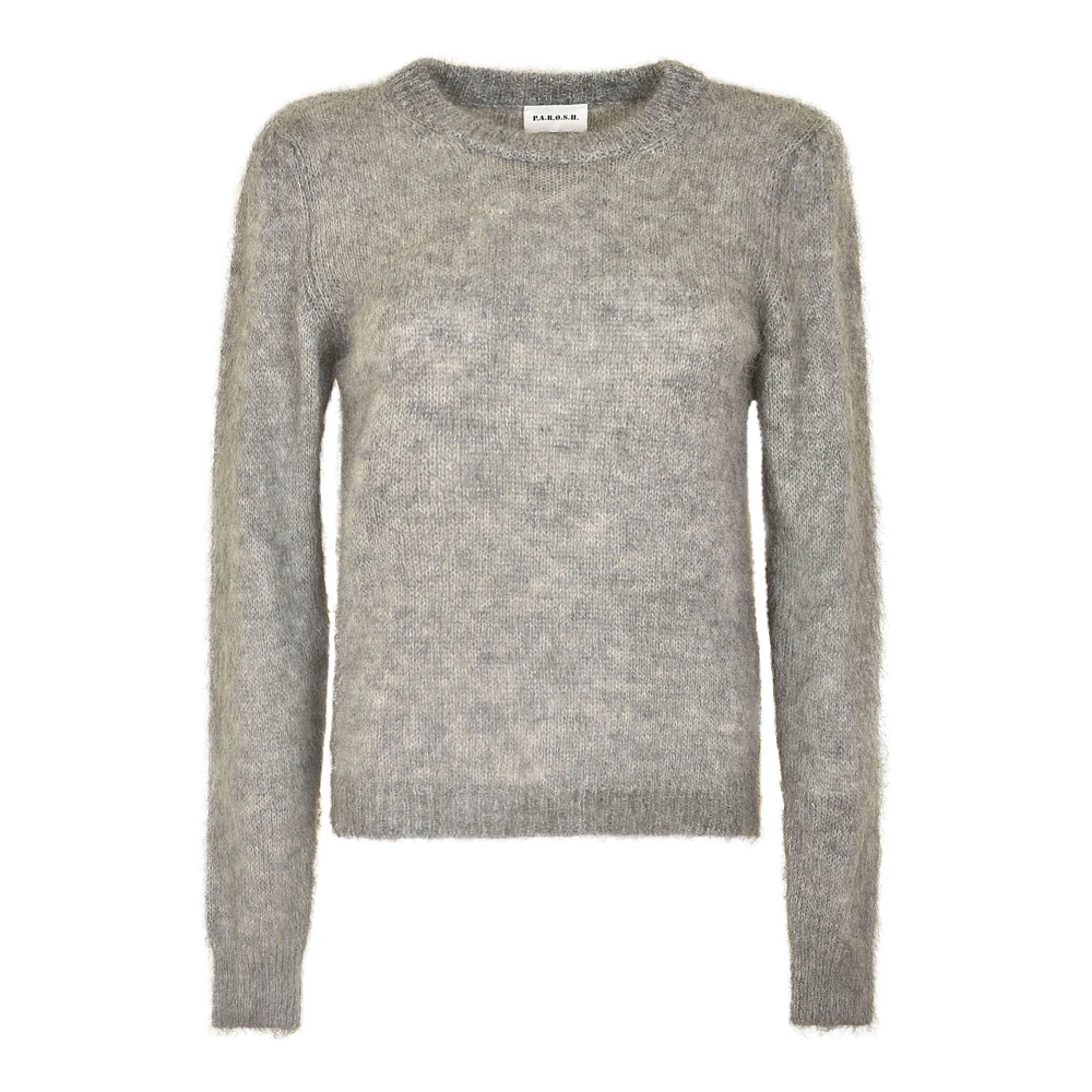 P.a.r.o.s.h. Mohair Grijs Trui Geribbelde Halslijn Gray Dames