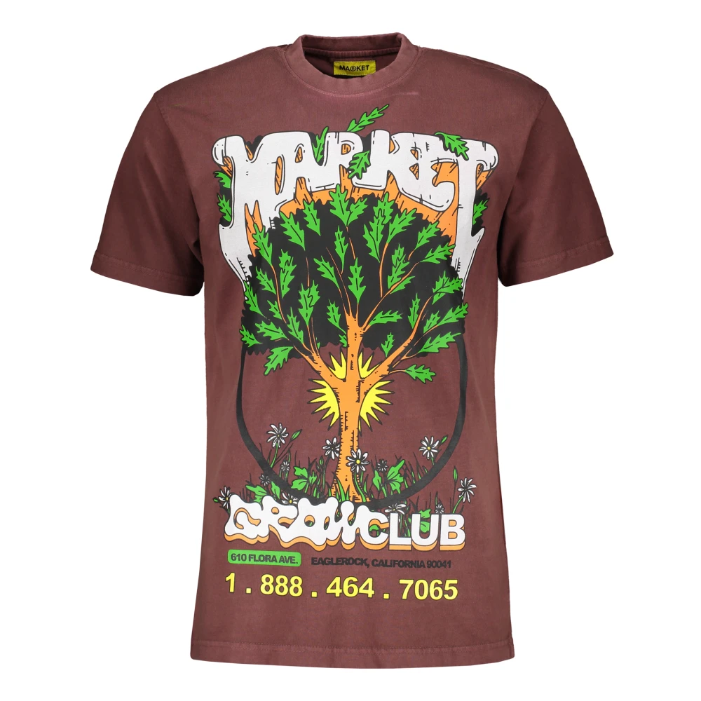 Market Geribbeld Katoenen T-shirt met Print Brown Heren