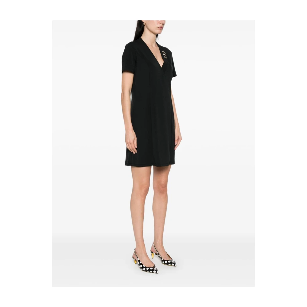 Liu Jo Zwarte V-hals jurk met logo detail Black Dames