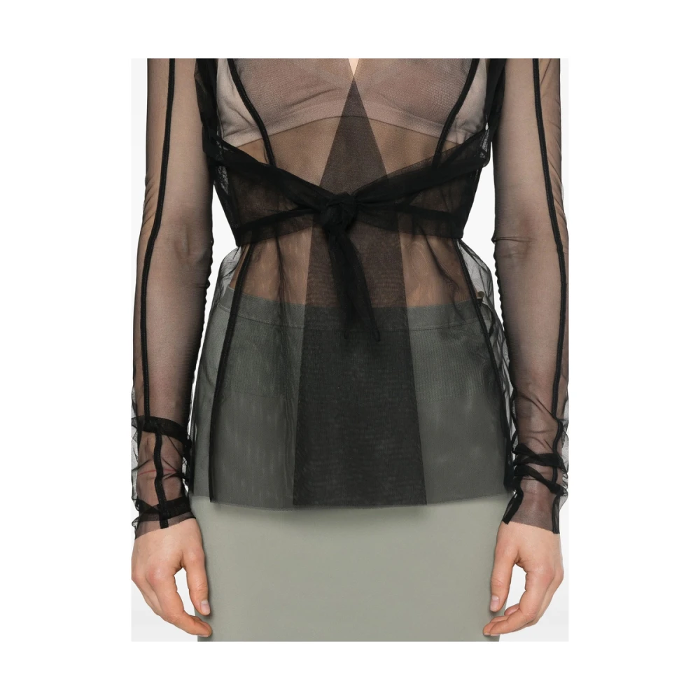 Rick Owens Zwarte Stropdas Sluiting Doorschijnende Lange Mouw Black Dames