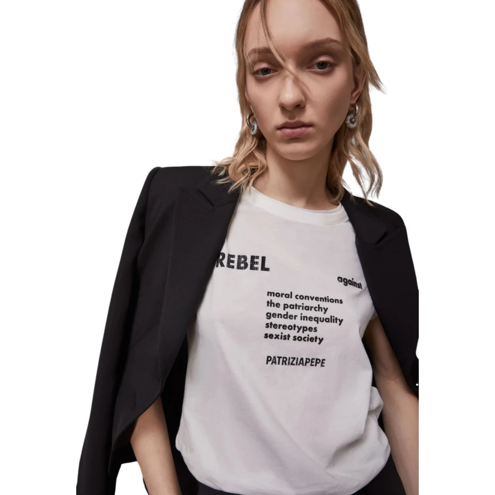 PATRIZIA PEPE Witte Sweater met Slogan Print White Dames
