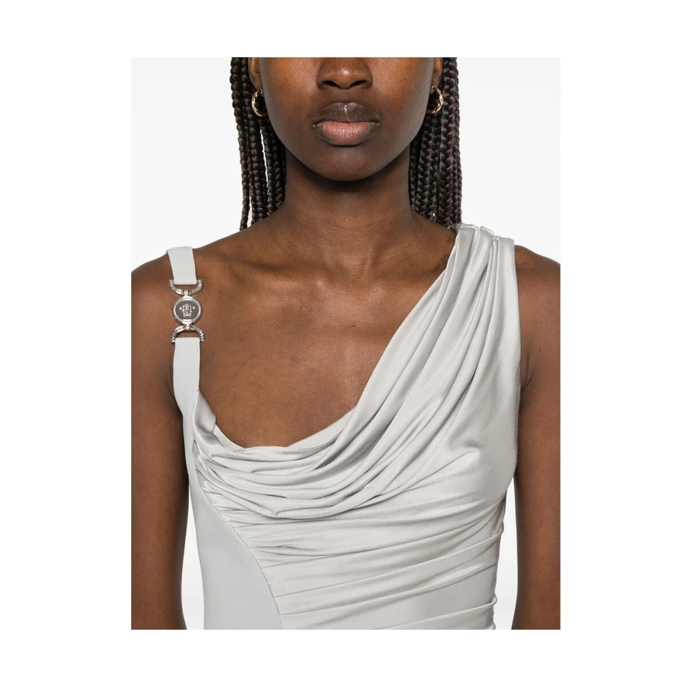 Versace Gerimpelde Asymmetrische Hals Mouwloze Jurk Gray Dames