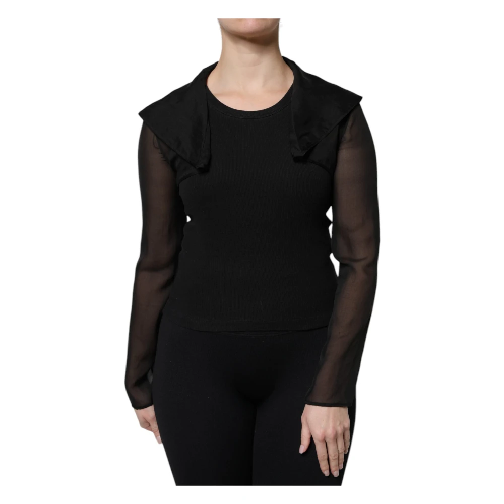 Dolce & Gabbana Women's Black Silk Sheer Long Sleeves Blouse
