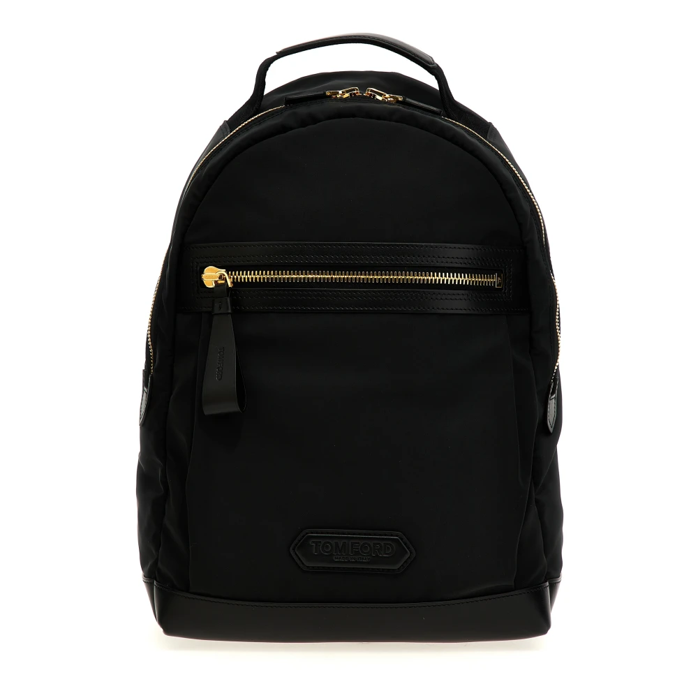Tom Ford Men's Black Logo-Patch Zipped Backpack - Backpacks - One Size - Bags