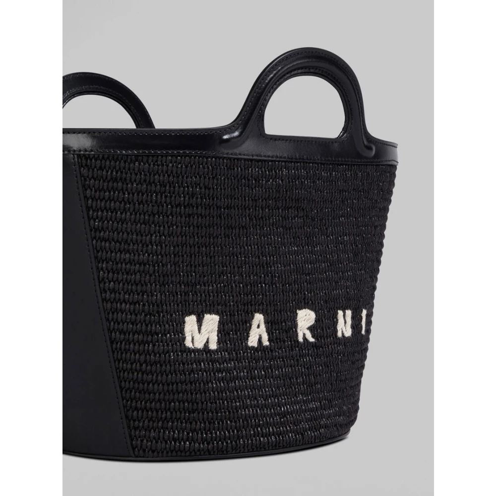 Marni Zwarte Tropicalia Raffia Handtas met Leren Sluiting Black Dames
