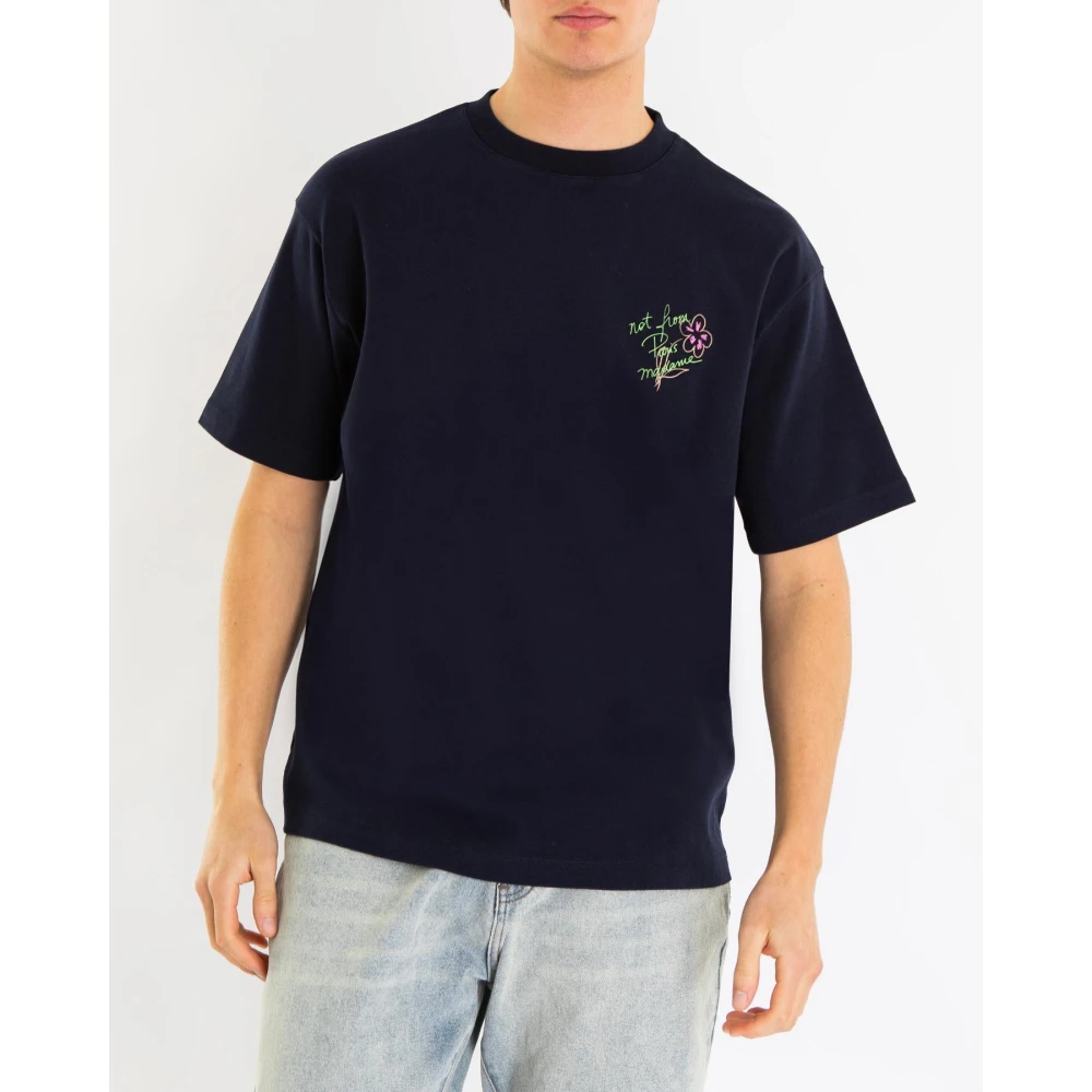 Drole de Monsieur Heren Slogan T-shirt Schets Blue Heren