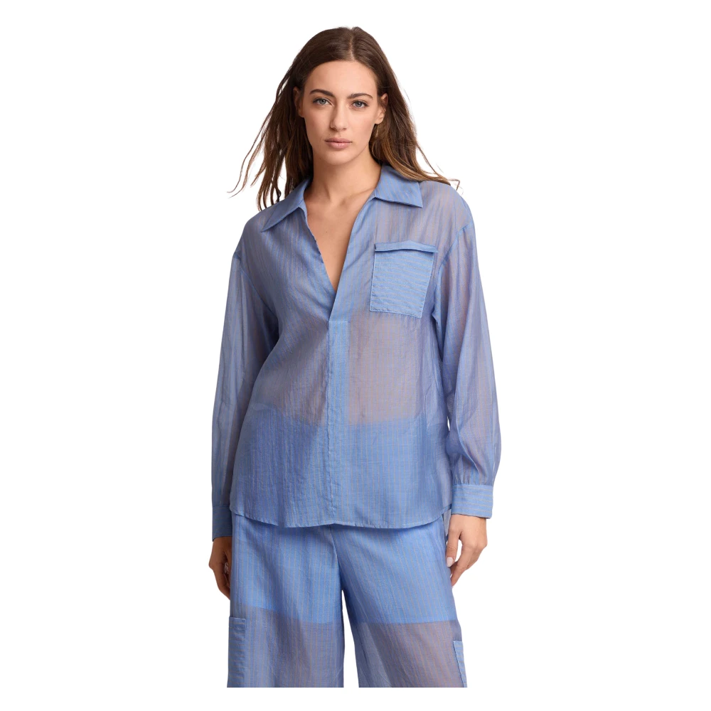 Kocca Blue Blouses, Female, S, Casual Chic Semi Sheer Blouse