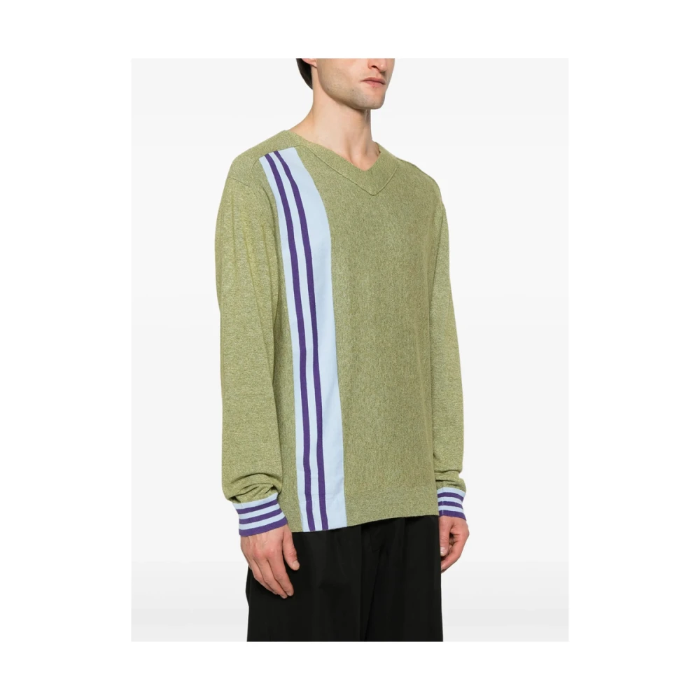 Kiko Kostadinov Lichtgroene V-hals Sweater met Streepdetail Green Heren