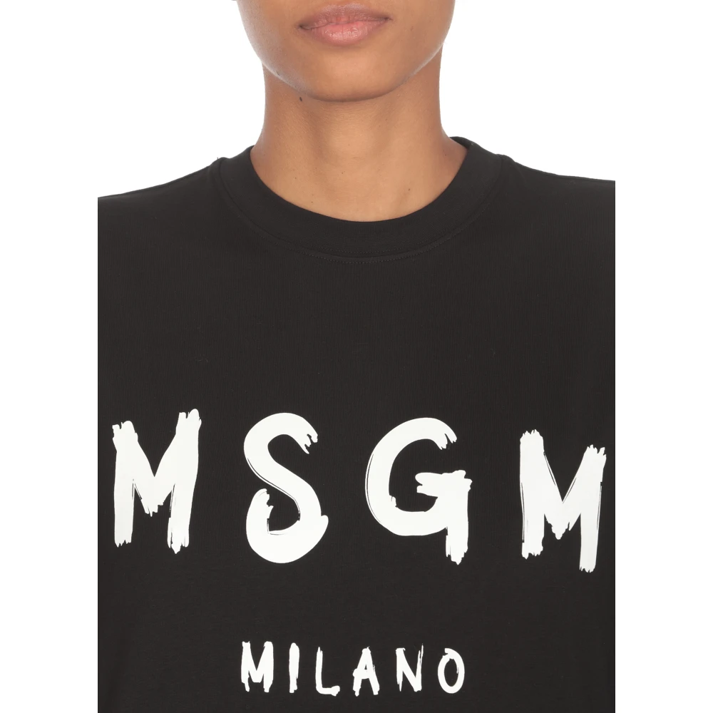 Msgm Zwart Katoenen Crew Neck T-shirt Black Dames