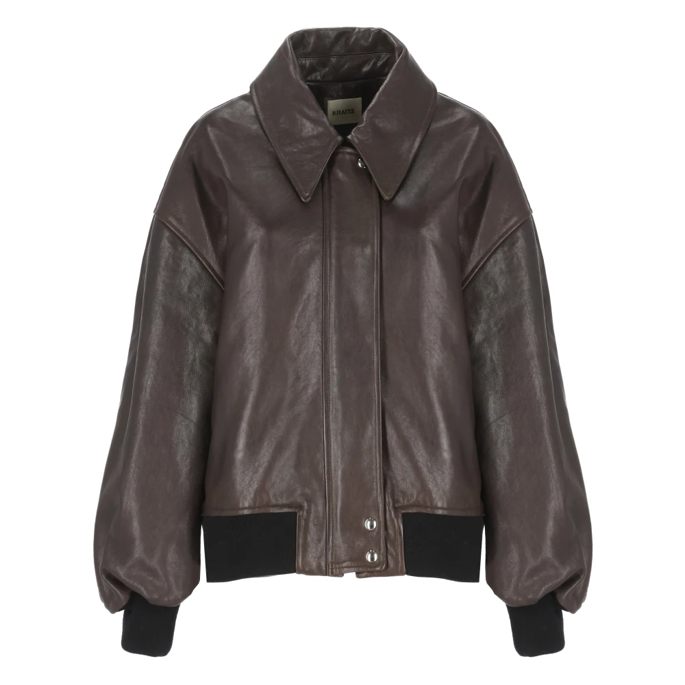 Khaite Bruine Leren Jas met Kraag Brown Dames