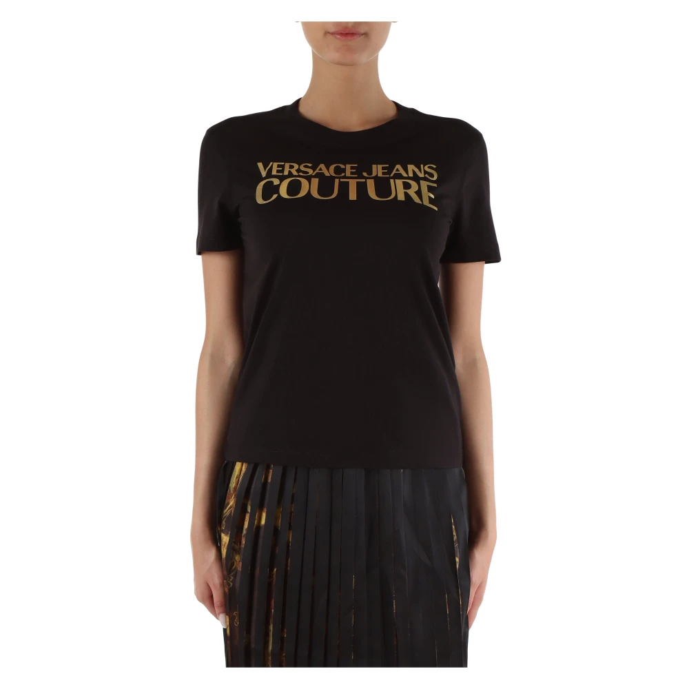 Versace Jeans Couture Katoen Logo Reliëf T-shirt Black Dames